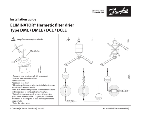 Installation guide ELIMINATOR® Hermetic filter drier Type DML / DMLE / DCL / DCLE